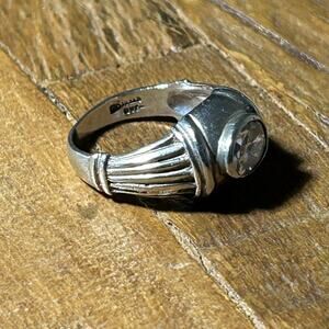 Vintage 1980s Sterling Silver Deco Revival Ring w/ CZ – Size 7.25